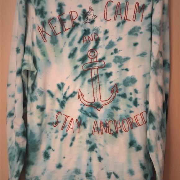 Hand Embroidered Long-Sleeve Tie Dye Shirt - Picture 2 of 3